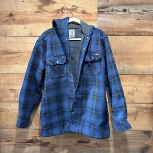Genuine Dickies Hooded Canvas Work Jacket Mens Medium - RN123187 - Blue Plaid
